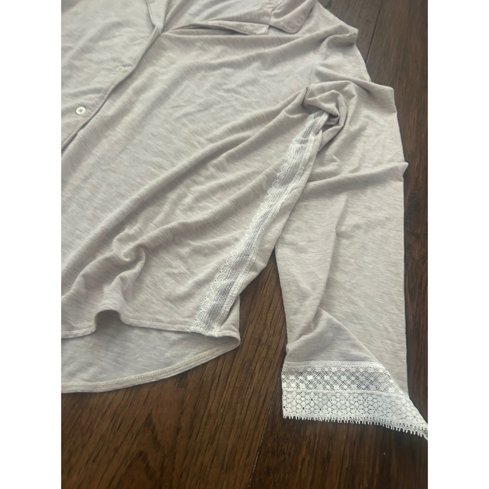 Victorias Secret Pajama Set modal Beige Lace Trim Button Down Top Lounge Pants L - Picture 3 of 6